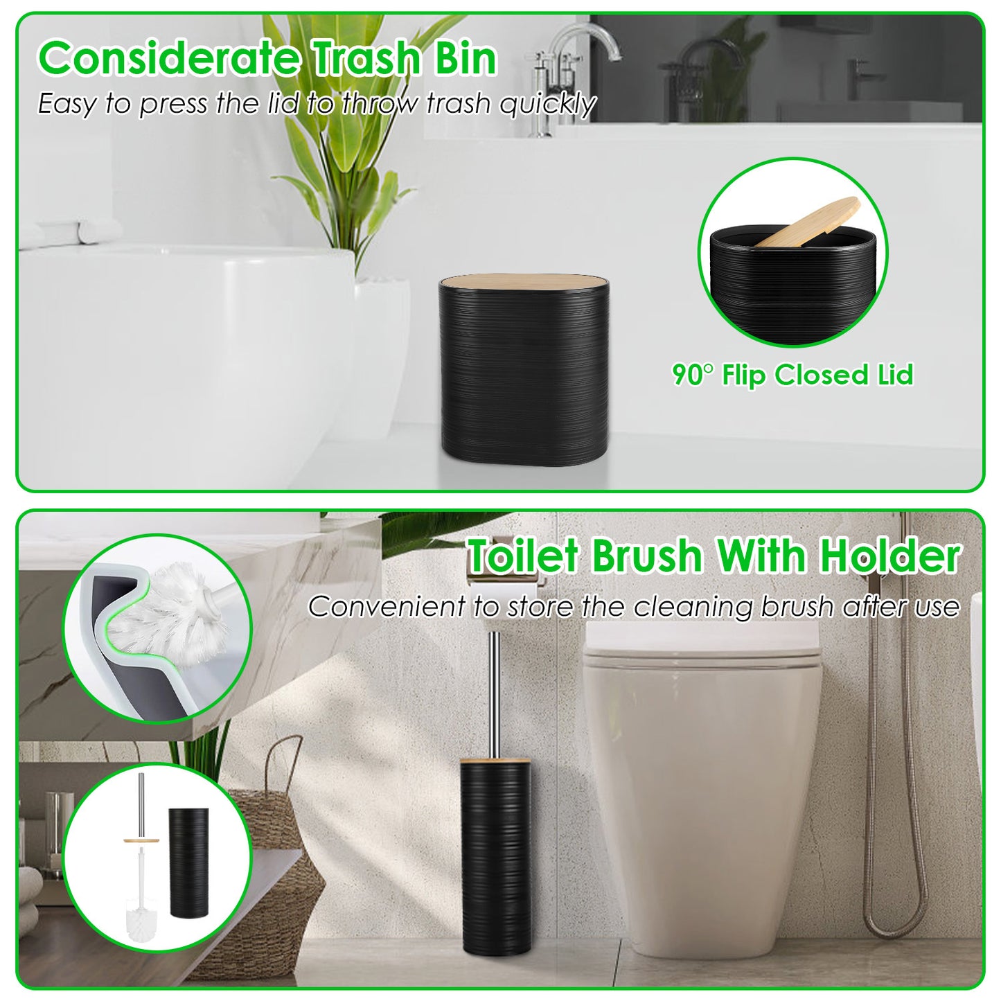 5 Colors Options -- Set Of 8Pcs Bathroom Accessories Set Bathroom Holder Set With Soap Dispenser Toothbrush Holder Cup Soap Dish Toilet Cleaning Brush Trash Can Qtip Holder Vanity Tray For Home