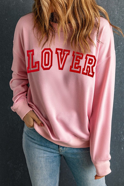 Pink LOVER Puff Drop Shoulder Pullover Sweatshirt