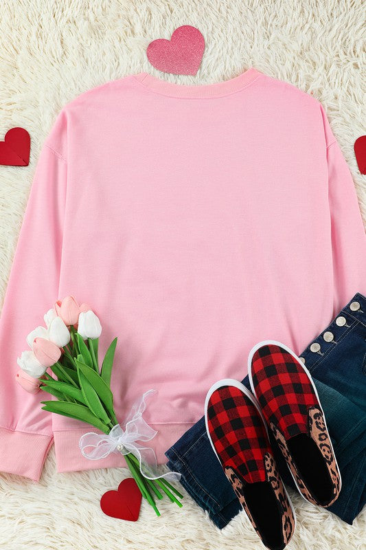 Pink LOVER Puff Drop Shoulder Pullover Sweatshirt