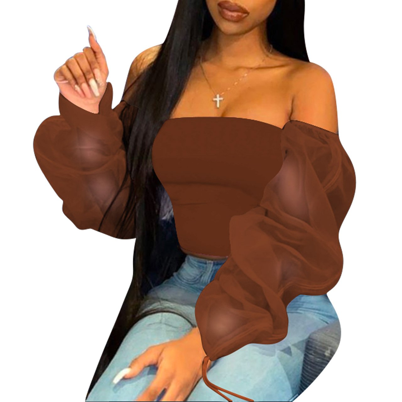 Women Clothing Fashion Casual Long Sleeve Multi-Color Sheer Top
