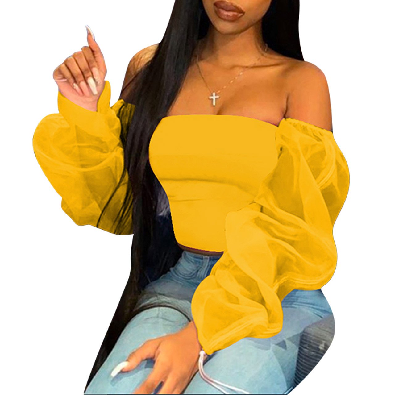 Women Clothing Fashion Casual Long Sleeve Multi-Color Sheer Top