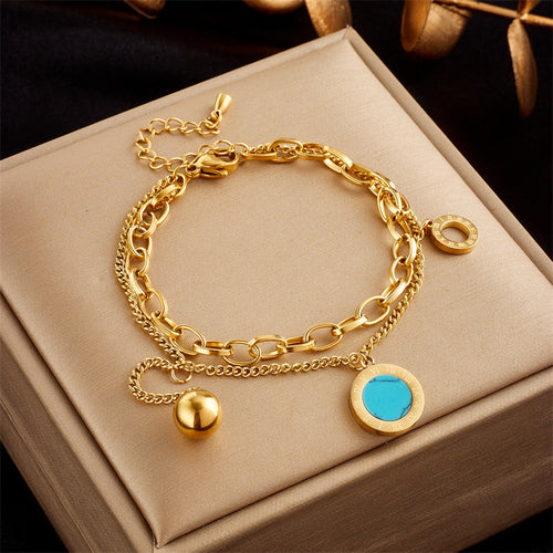 Stainless Steel Gold Plated Punk Fashion Double Layer Bracelet For