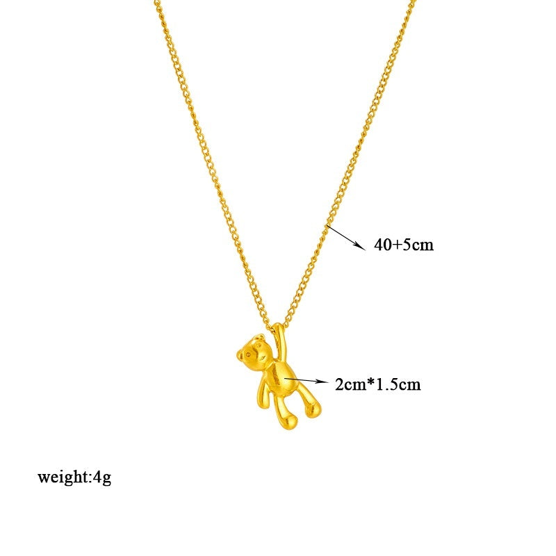 Cute Cartoon Three-dimensional Bear Necklace Titanium Chain