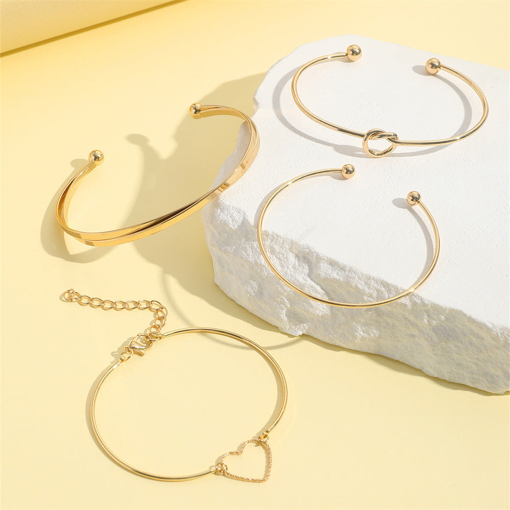 Vintage Gold Crystal Heart Letter Love Bangle Bracelet For Women