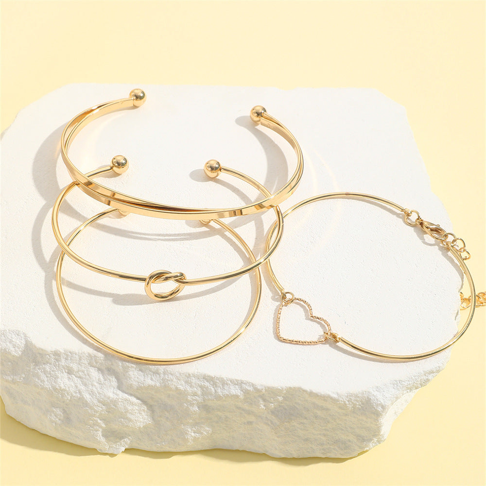 Vintage Gold Crystal Heart Letter Love Bangle Bracelet For Women
