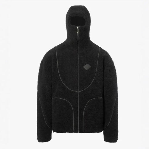 Men's Fashion Lamb Wool Hooded Zipper Coat Sweatshirt Patchwork Line
