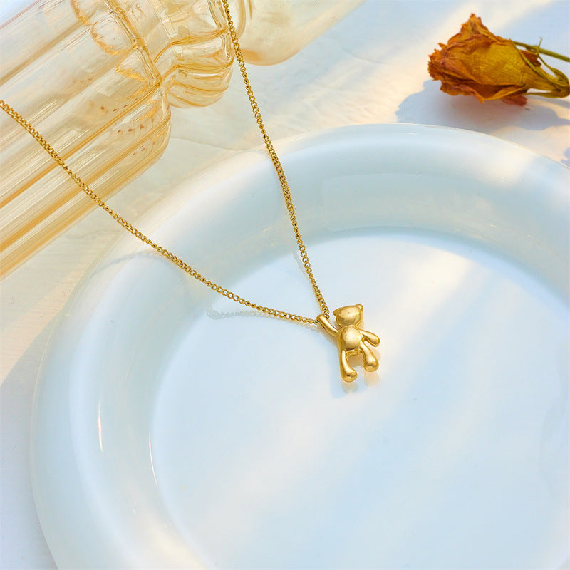 Cute Cartoon Three-dimensional Bear Necklace Titanium Chain