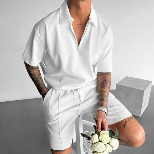 Summer Fashion Mens Clothing Men's Suits New Zipper Polo Casual Short