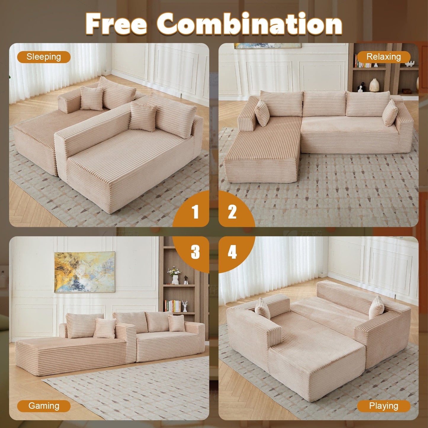 L-Shaped Compression Sofa Bed, Convertible Sectional Sofa With Pillow