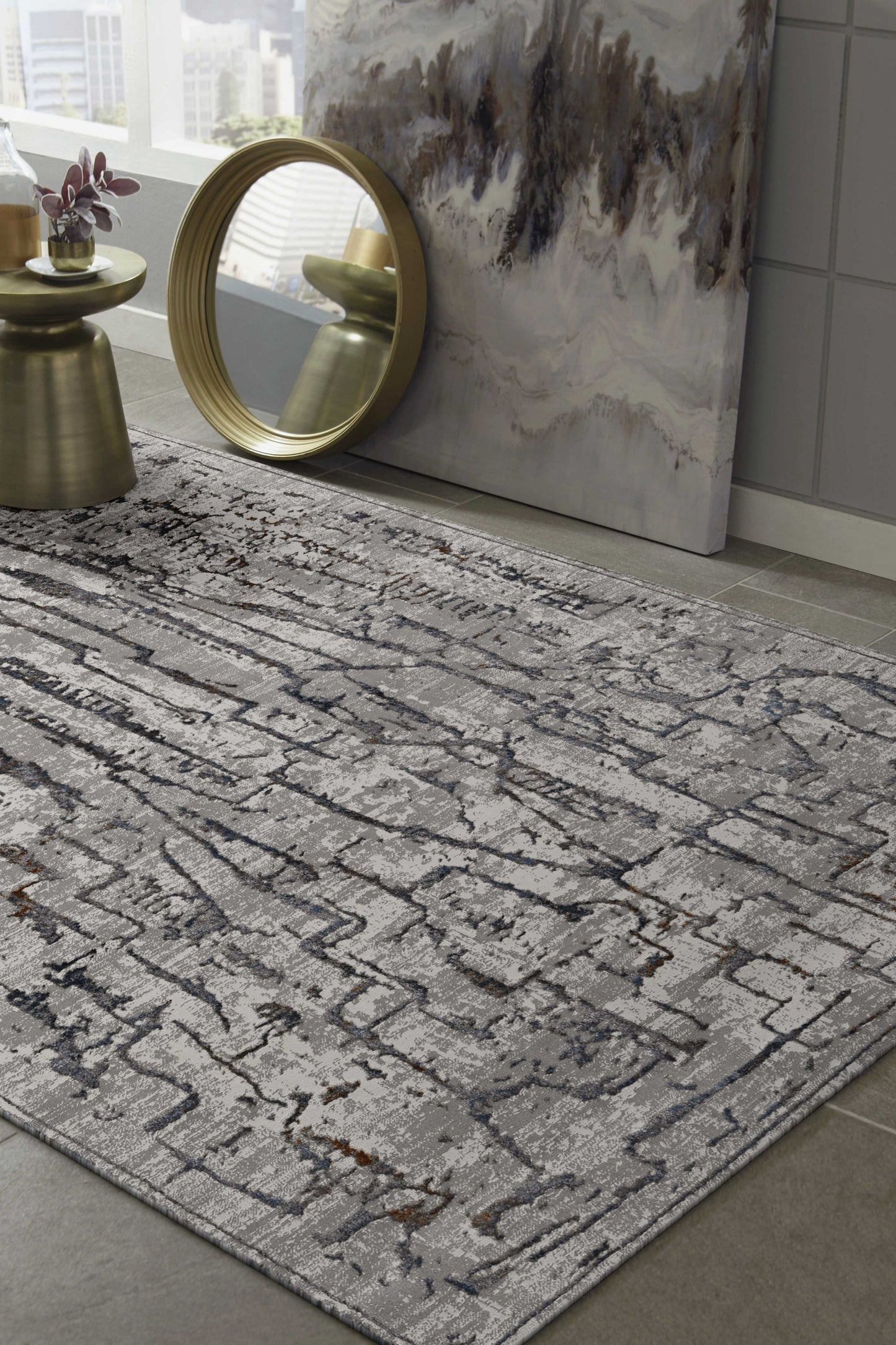 3inches x 5inches Grey Abstract Lines Area Rug