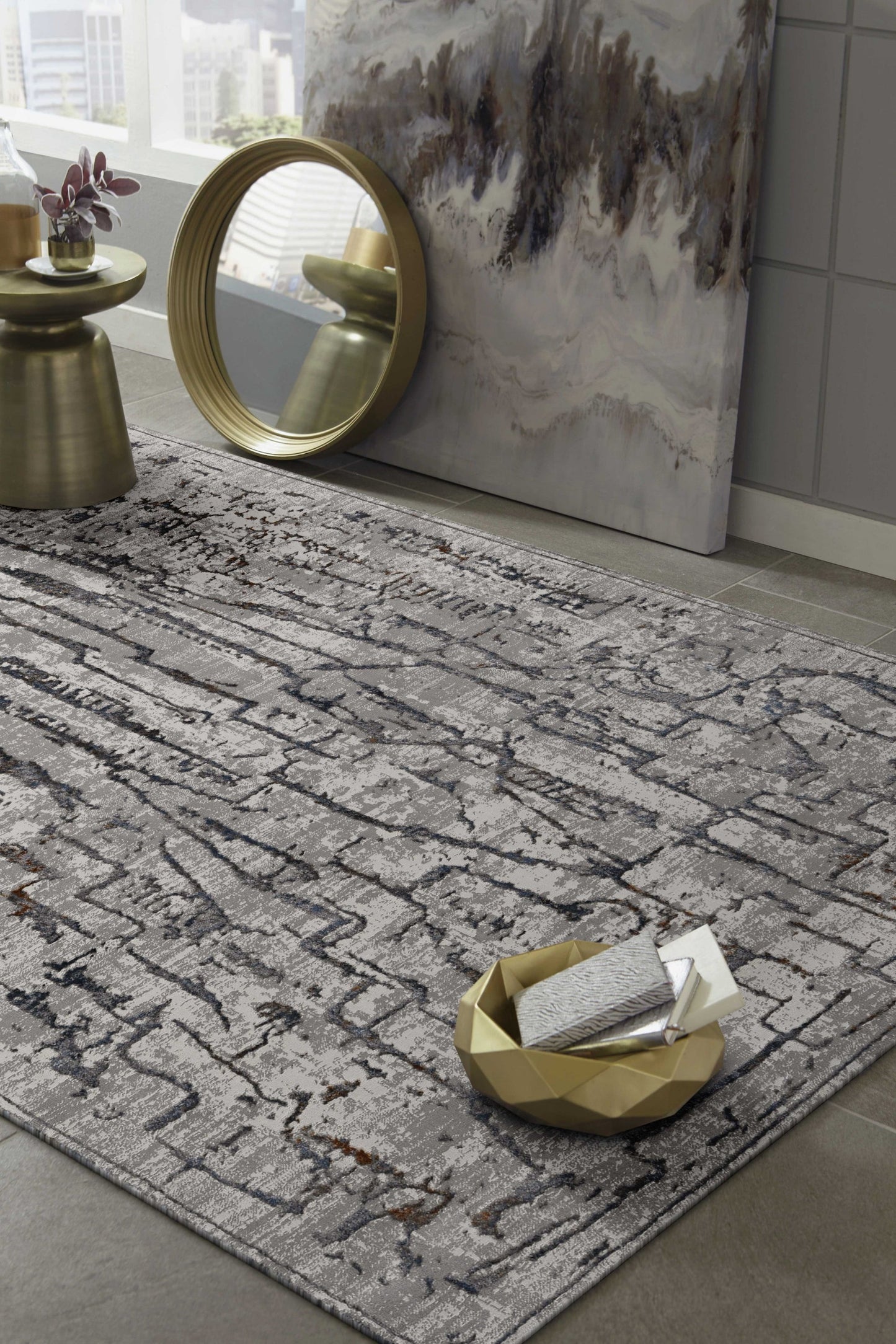 3inches x 5inches Grey Abstract Lines Area Rug