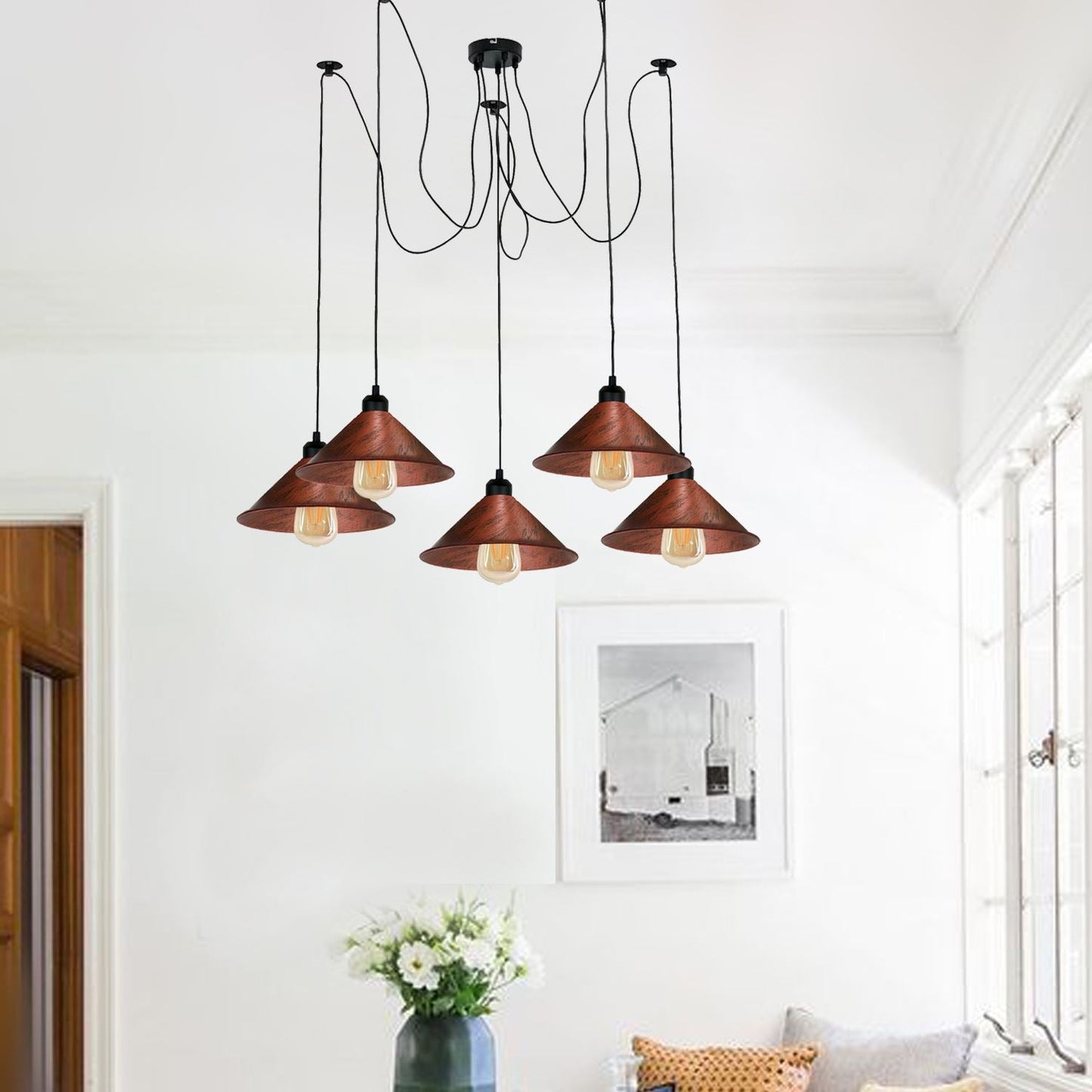 Modern Industrial Rustic Red Spider Metal Shade Hanging Light