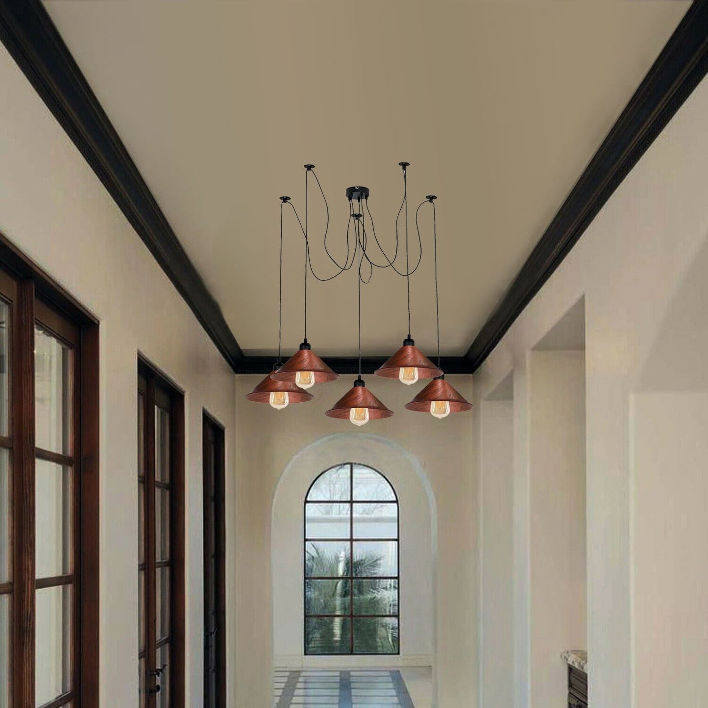 Modern Industrial Rustic Red Spider Metal Shade Hanging Light