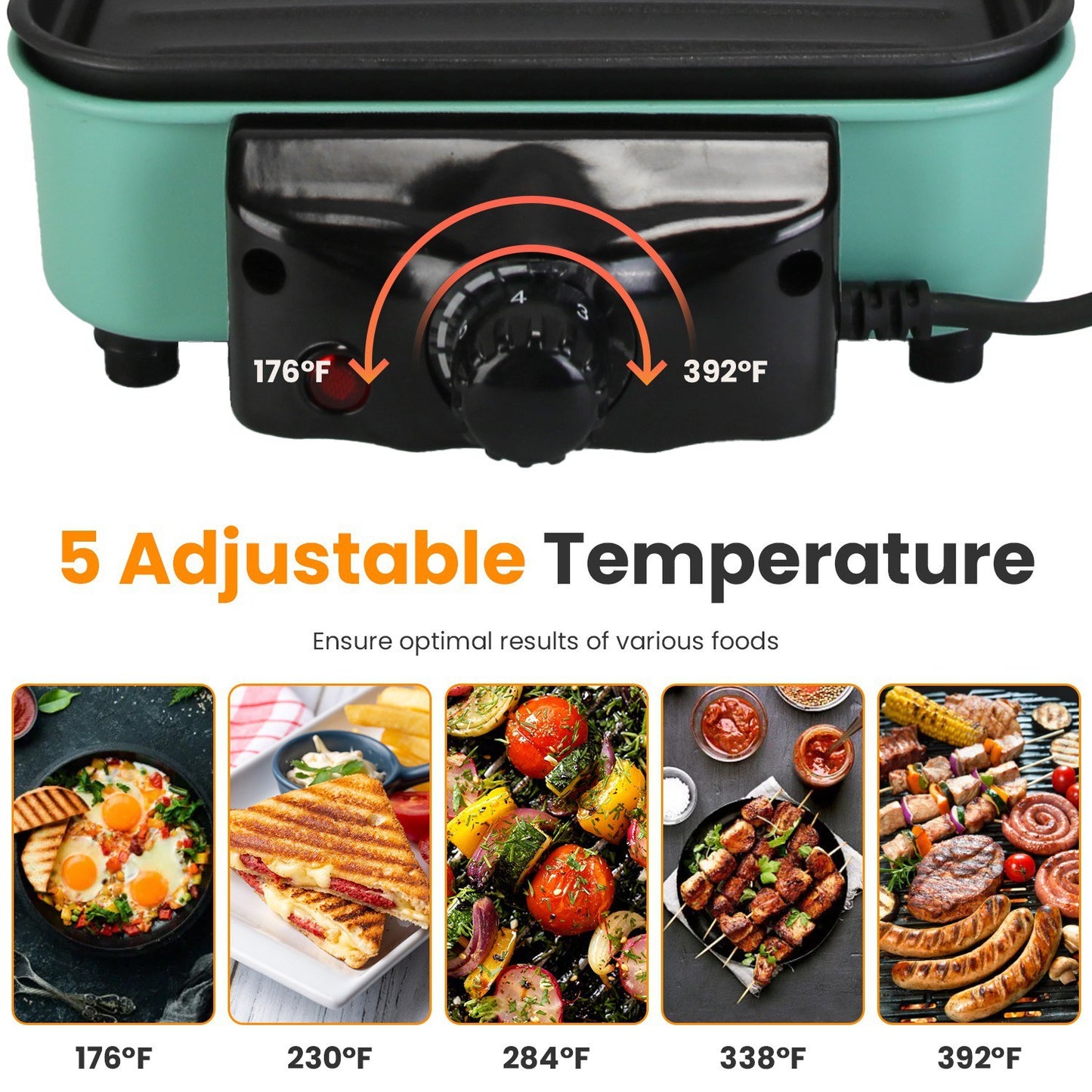 1Pc 2000W Electric Indoor Grill 2 In 1 Electric BBQ Gill With Grill Net Removable Plate 5 Temperature Control 3 Small Trays Dishwasher Safe