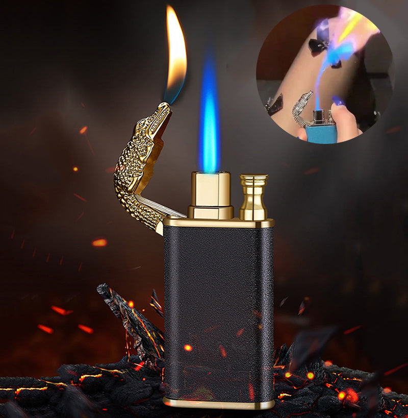 Creative Blue Flame Lighter Dolphin Dragon Tiger Double Fire Metal