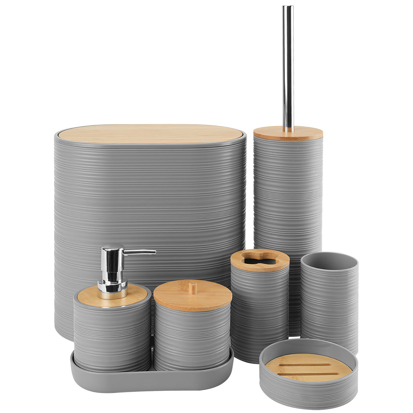 5 Colors Options -- Set Of 8Pcs Bathroom Accessories Set Bathroom Holder Set With Soap Dispenser Toothbrush Holder Cup Soap Dish Toilet Cleaning Brush Trash Can Qtip Holder Vanity Tray For Home