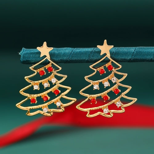 Christmas Earrings With Christmas Tree Colorful Zircon Christmas Tree