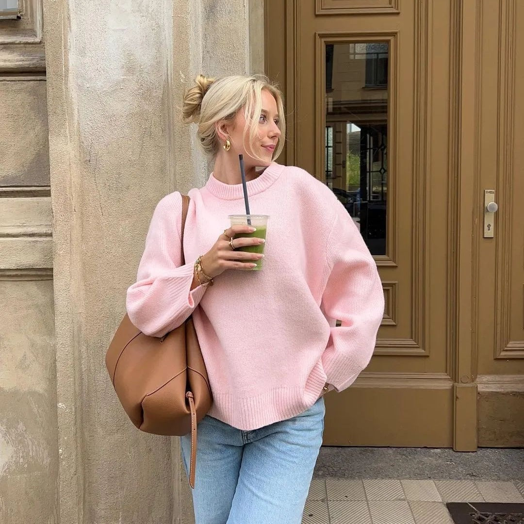 Sweet Crew Neck Pullover Sweater Winter Fashion Loose Long-sleeved