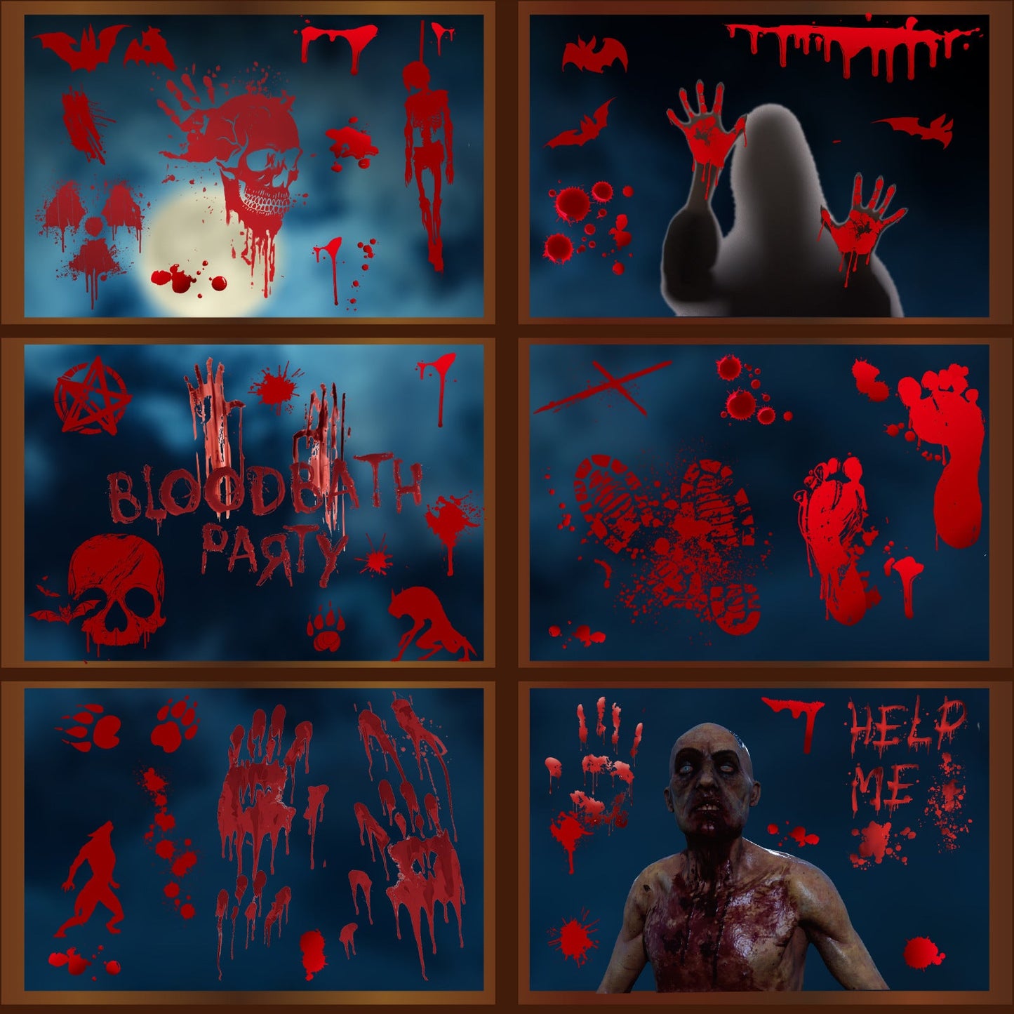 Halloween Window Stickers Horror Blood Handprint Footprint Fingerprint