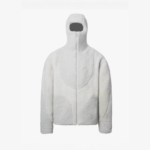 Men's Fashion Lamb Wool Hooded Zipper Coat Sweatshirt Patchwork Line