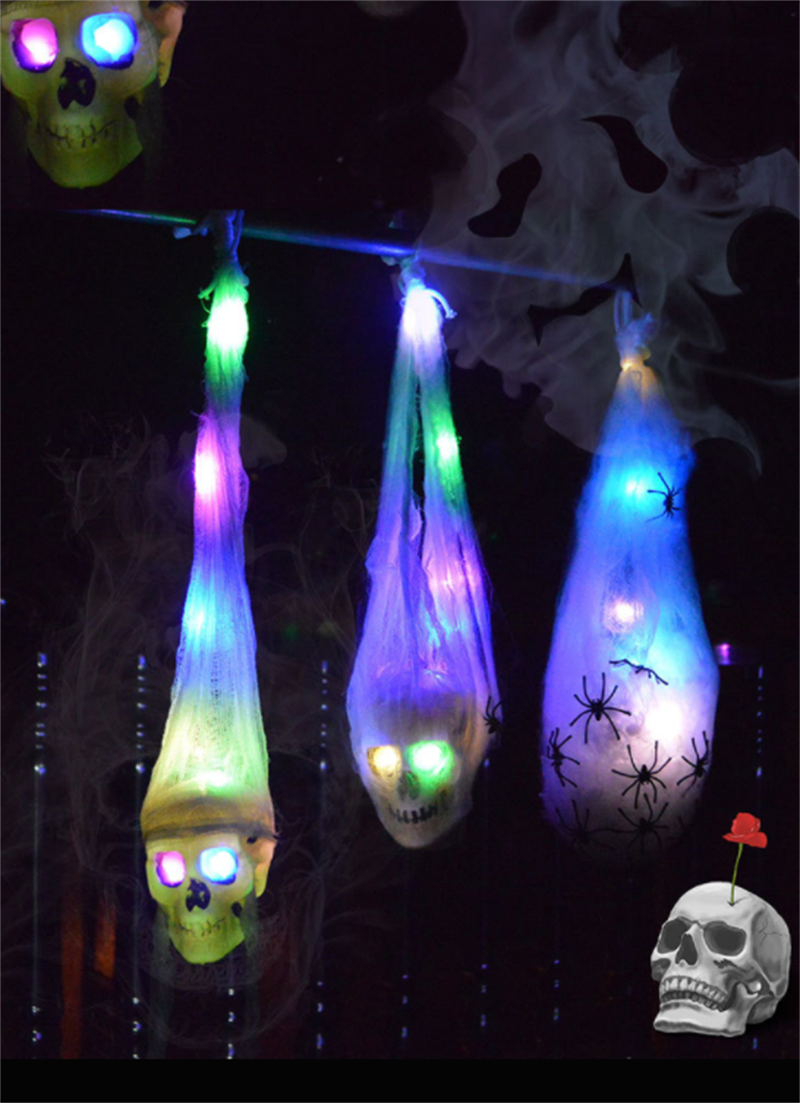 Spooky LED Light-Up Phantom Skull Web Mesh Ornament