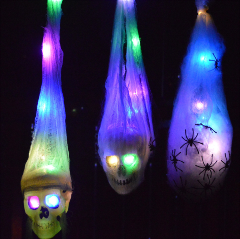 Spooky LED Light-Up Phantom Skull Web Mesh Ornament