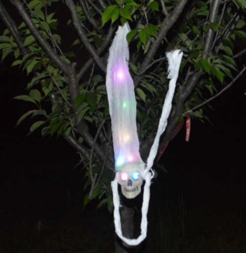 Spooky LED Light-Up Phantom Skull Web Mesh Ornament