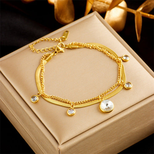 Stainless Steel Gold Plated Punk Fashion Double Layer Bracelet For