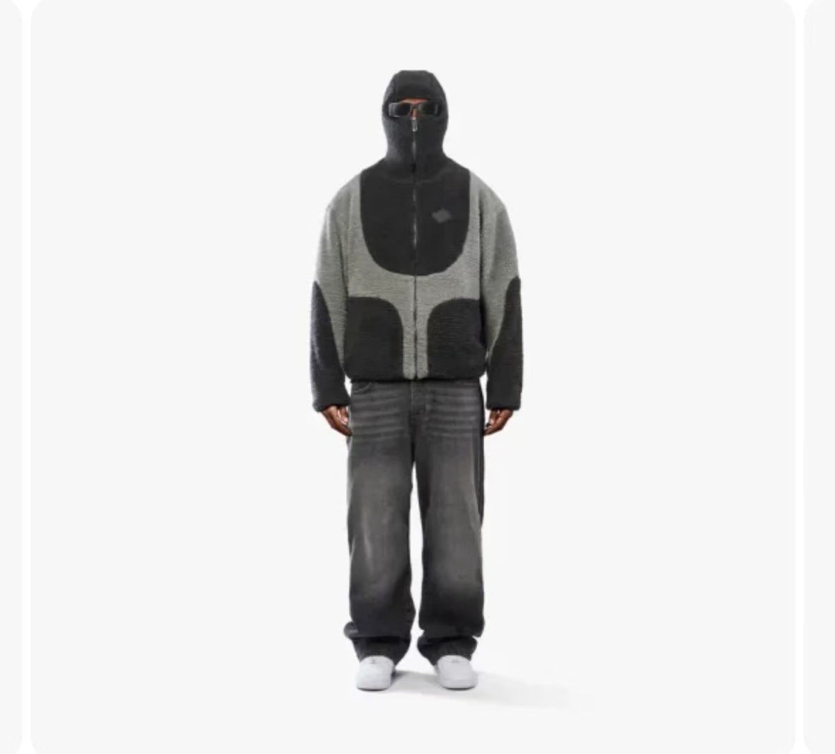 Men's Fashion Lamb Wool Hooded Zipper Coat Sweatshirt Patchwork Line