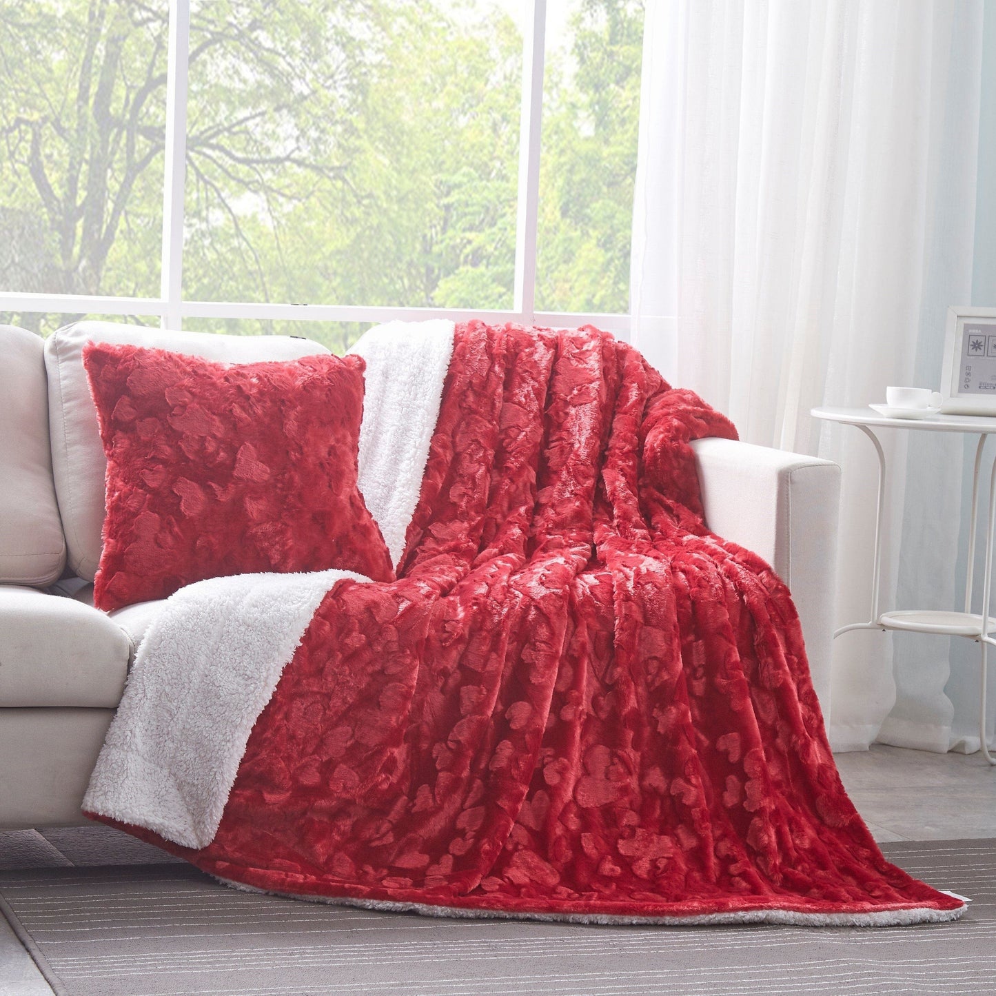 DaDa Bedding Candy Apple Red Vibrant Luxury Faux Fur Euro Throw Pillow