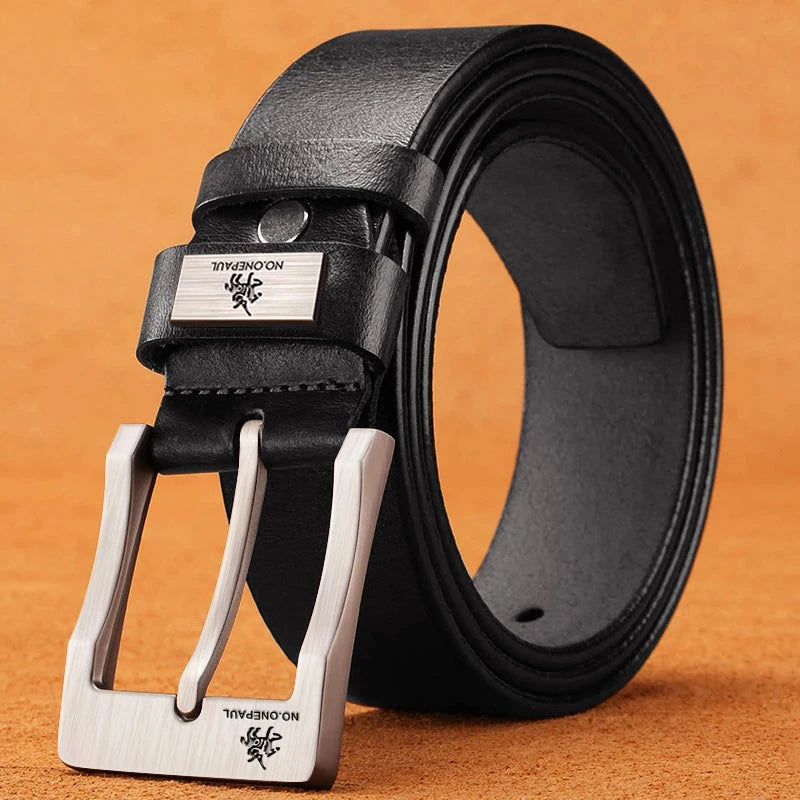 Genuine Leather For Men's High Quality Buckle Jeans Cowskin Casual