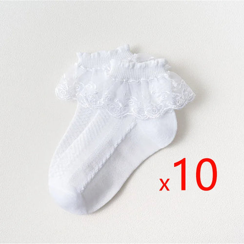 10 Pairs/lot Baby Girls Kids Socks Lace Ruffle Princess Mesh Children