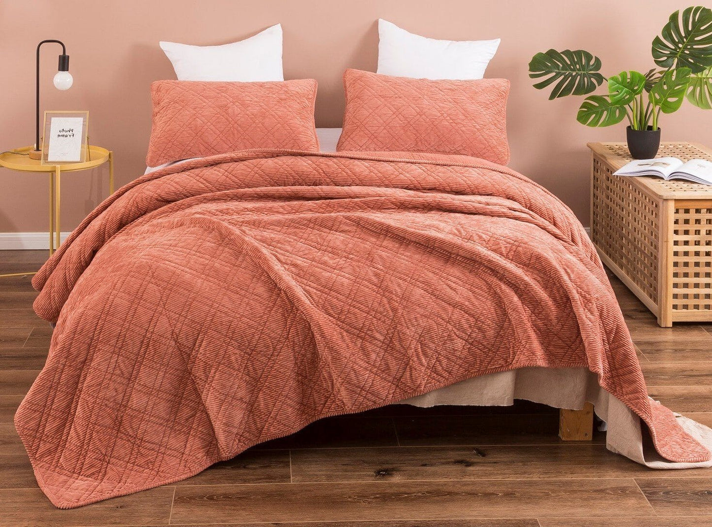 DaDalogy Bedding Terracotta Coral Brick Orange Soft Velour Corduroy