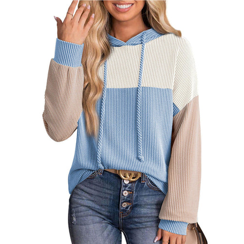 Autumn Winter Twist Strip Color Matching Long Sleeve Hoodie Loose