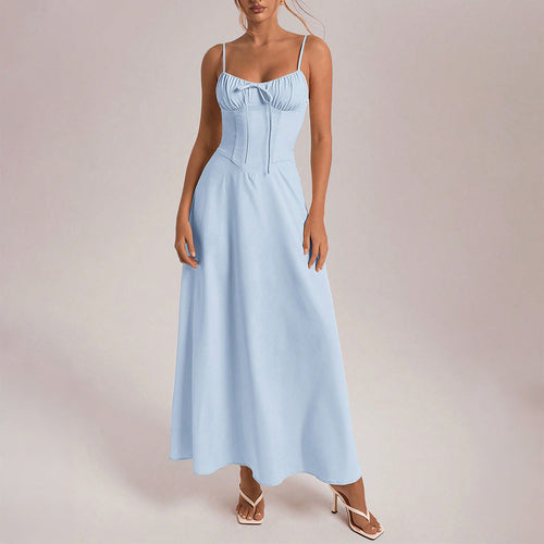 Elegant Evening Dress Short Sleeve Solid Color Dress Women Clothing