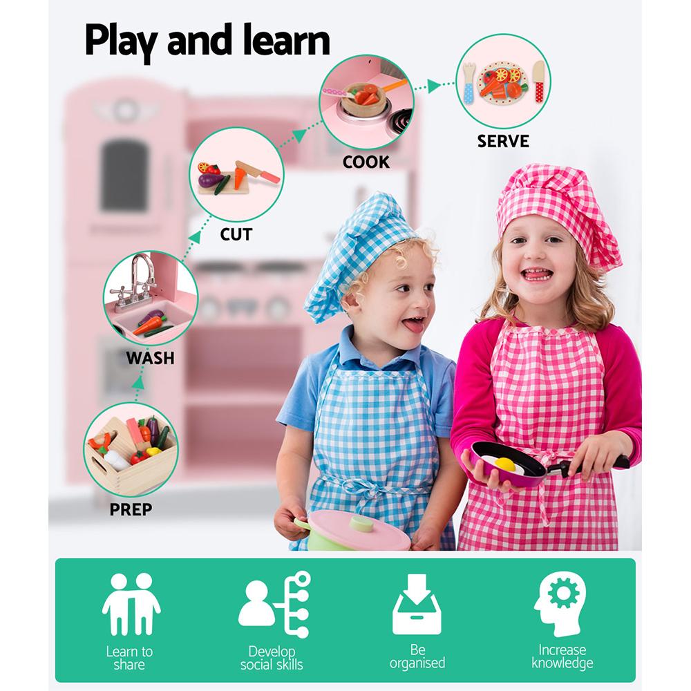 Kids Kitchen Play Set Wooden Pretend Toys Cooking Children