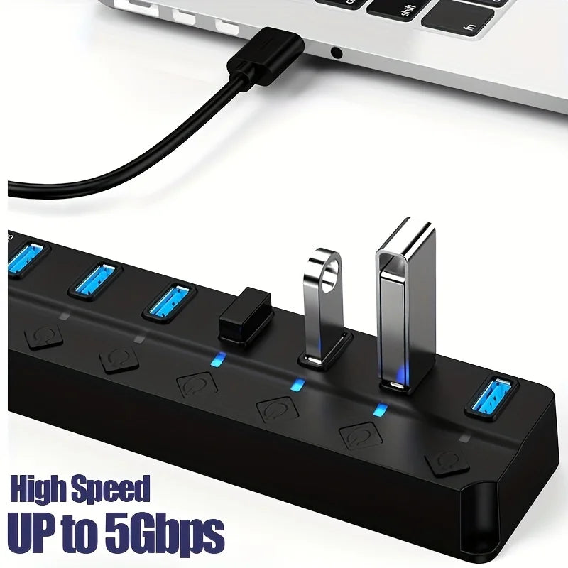 4/7-Port USB 3.0 Hub with LED Indicator Independent Switch Control for