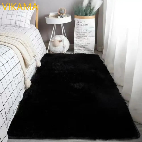 VIKAMA Simple Silk Wool Plush Carpet Bedroom Living Room Bed Blanket