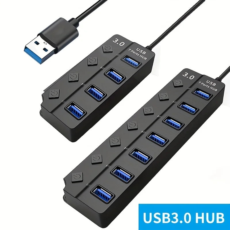 4/7-Port USB 3.0 Hub with LED Indicator Independent Switch Control for