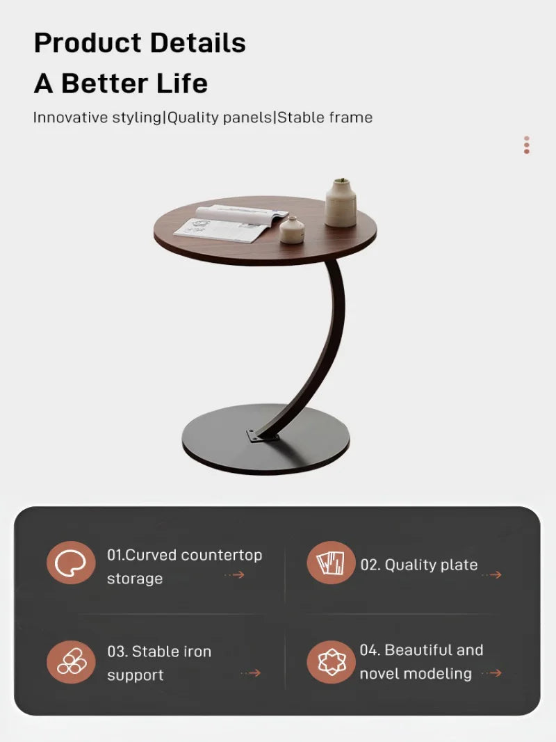Small apartment light luxury bedside small coffee table round movable