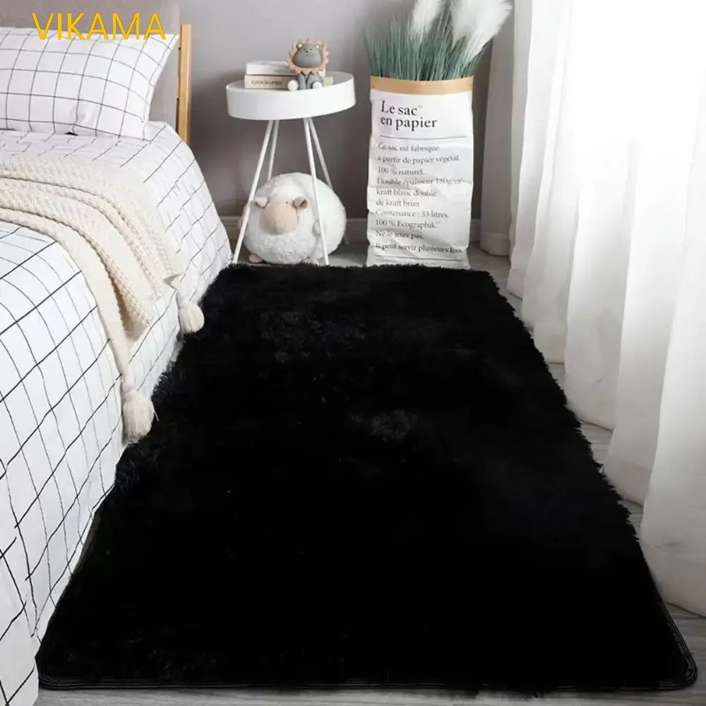 VIKAMA Simple Silk Wool Plush Carpet Bedroom Living Room Bed Blanket