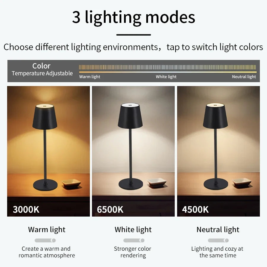 Decorative Rechargeable Led Table Lamp with Touch Switch Wireless 3
