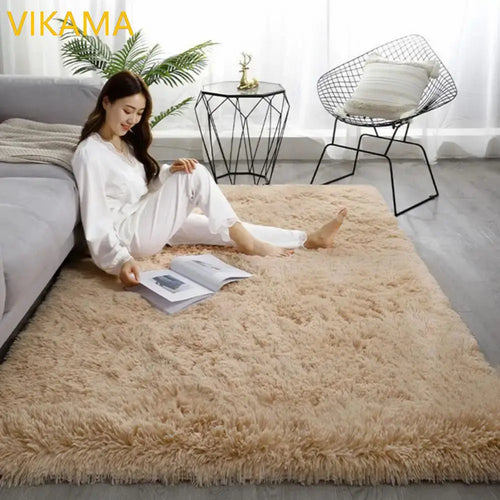 VIKAMA Simple Silk Wool Plush Carpet Bedroom Living Room Bed Blanket
