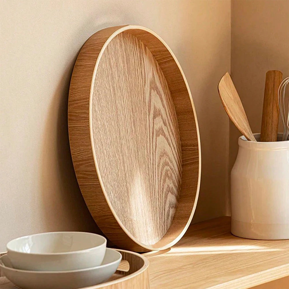 Round Wooden Serving Tray 21/27/30cm Wood Platte Decorative Tray for
