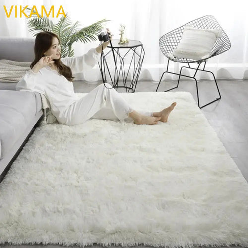 VIKAMA Simple Silk Wool Plush Carpet Bedroom Living Room Bed Blanket