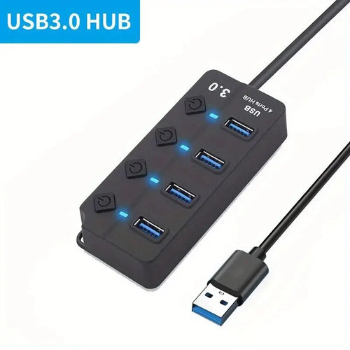 4/7-Port USB 3.0 Hub with LED Indicator Independent Switch Control for