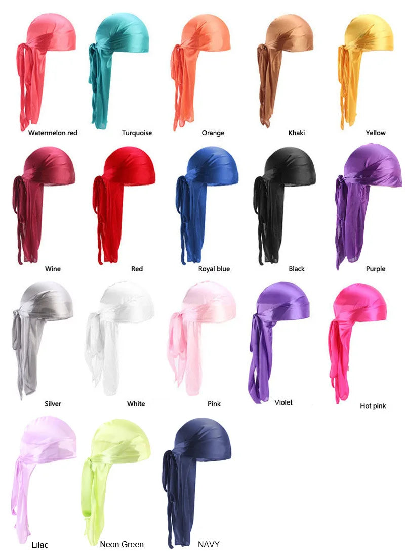 Men's Silky Turban Head Wrap Hat Wig For Men Women Satin Couple Biker