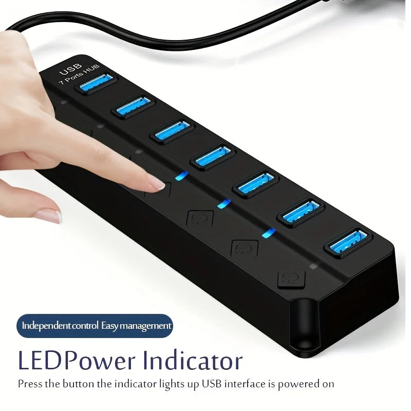 4/7-Port USB 3.0 Hub with LED Indicator Independent Switch Control for