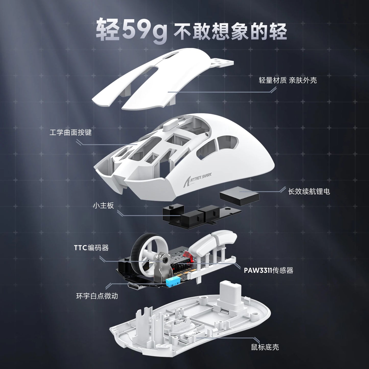 Attack Shark R1 Wireless Mouse Bluetooth Gaming Mouse PAW3311