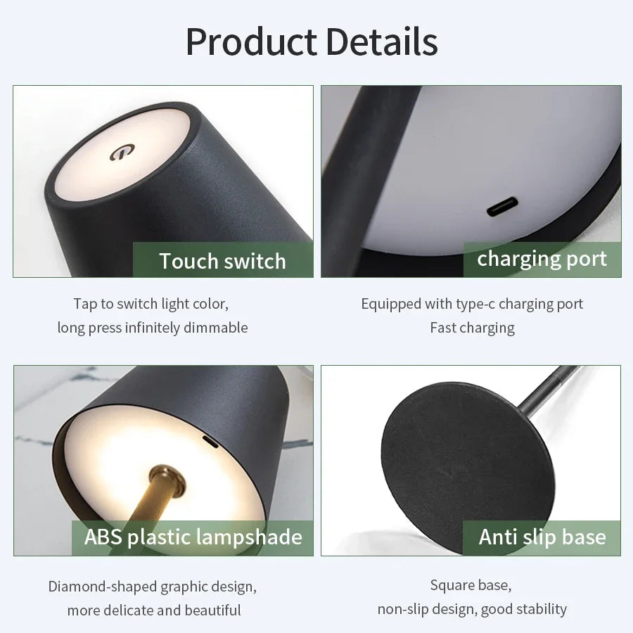 Decorative Rechargeable Led Table Lamp with Touch Switch Wireless 3
